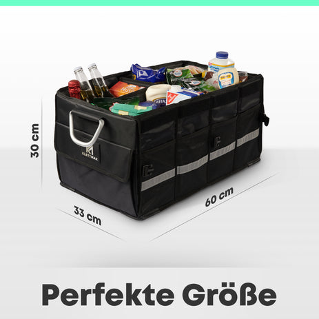 flexible Universal Polyester Kofferraum Box mit Klett schwarz, 47x36x15 cm,  Autotasche, Kofferraum Organizer, Kofferraum Tasche