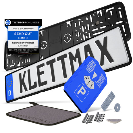 Klettmax® 2X Kennzeichenhalter Rahmenlos, Nummernschildhalterung Auto, Nummernschildhalter