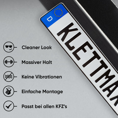 Klettmax® Kennzeichenhalter Rahmenlos, Klett Edition