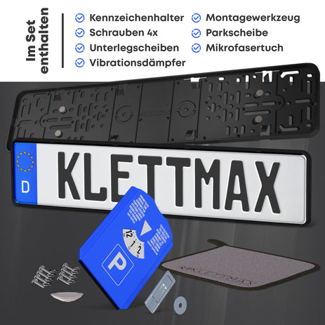 Klettmax Rahmenloses selbstklebendes Kennzeichenhalter-Kit | Extrem  wetterfester Klebstoff und Klettverschluss Original